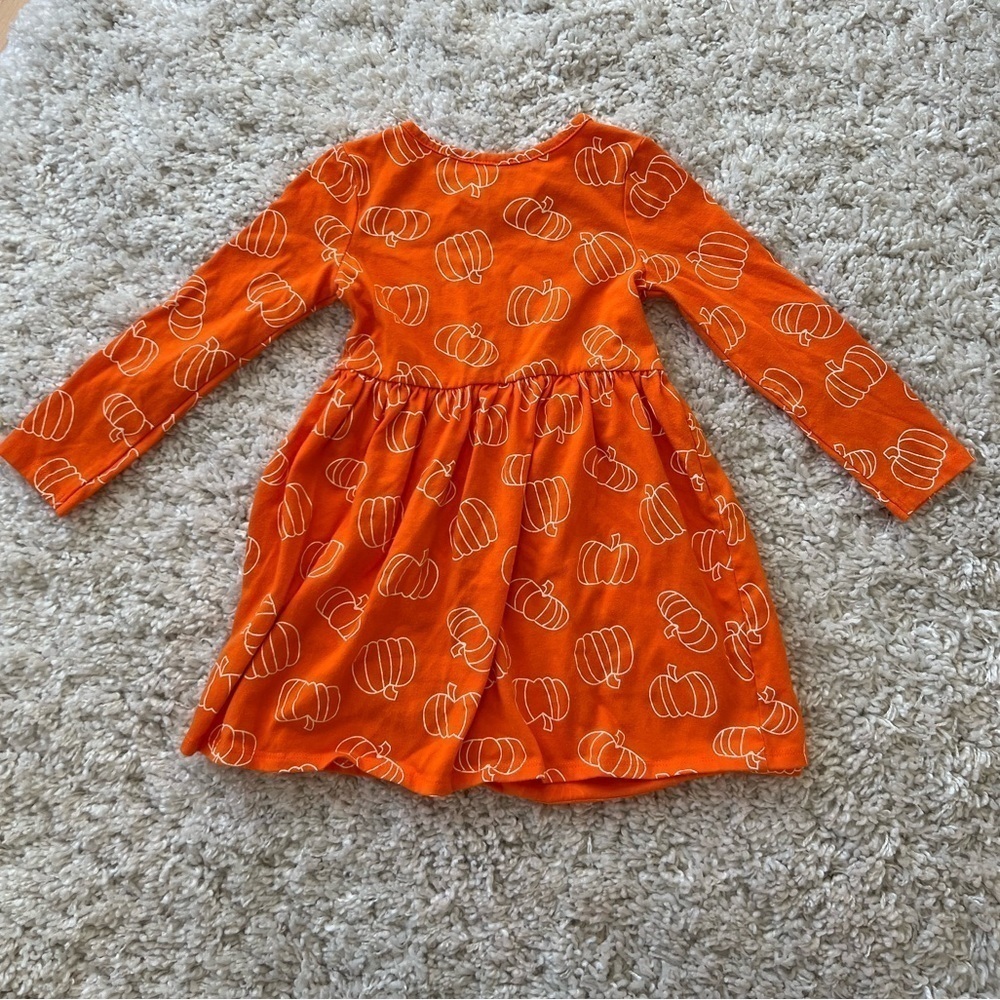 Cat & Jack orange pumpkin long sleeve a-line cotton stretchy dress size 4T - Picture 2 of 5